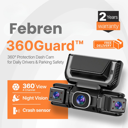Febren 360Guard™ 4-Channel Wireless Dash Cam with GPS & IR Night Vision