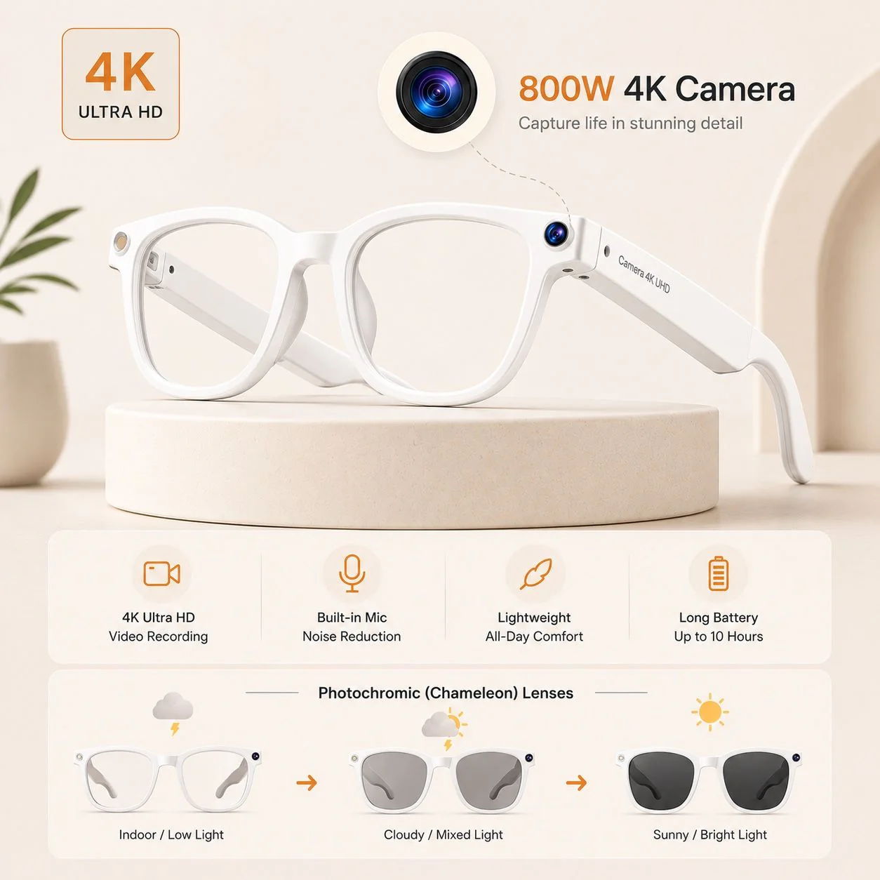AI Smart Glasses with 8MP Camera