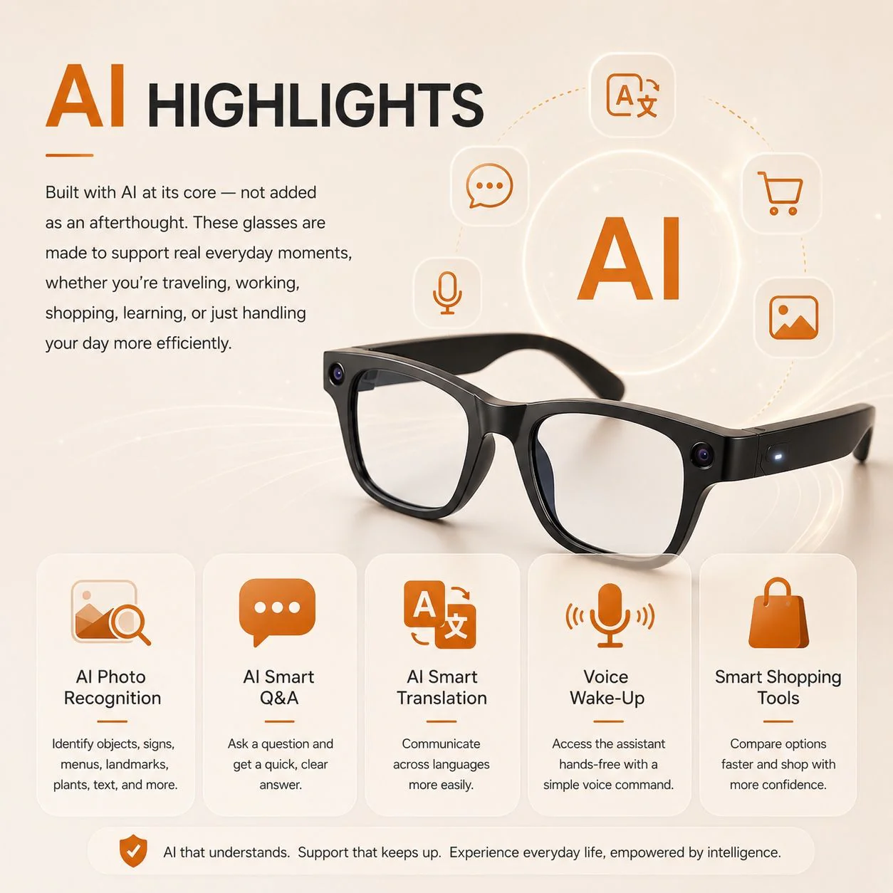 AI Smart Glasses with 8MP Camera