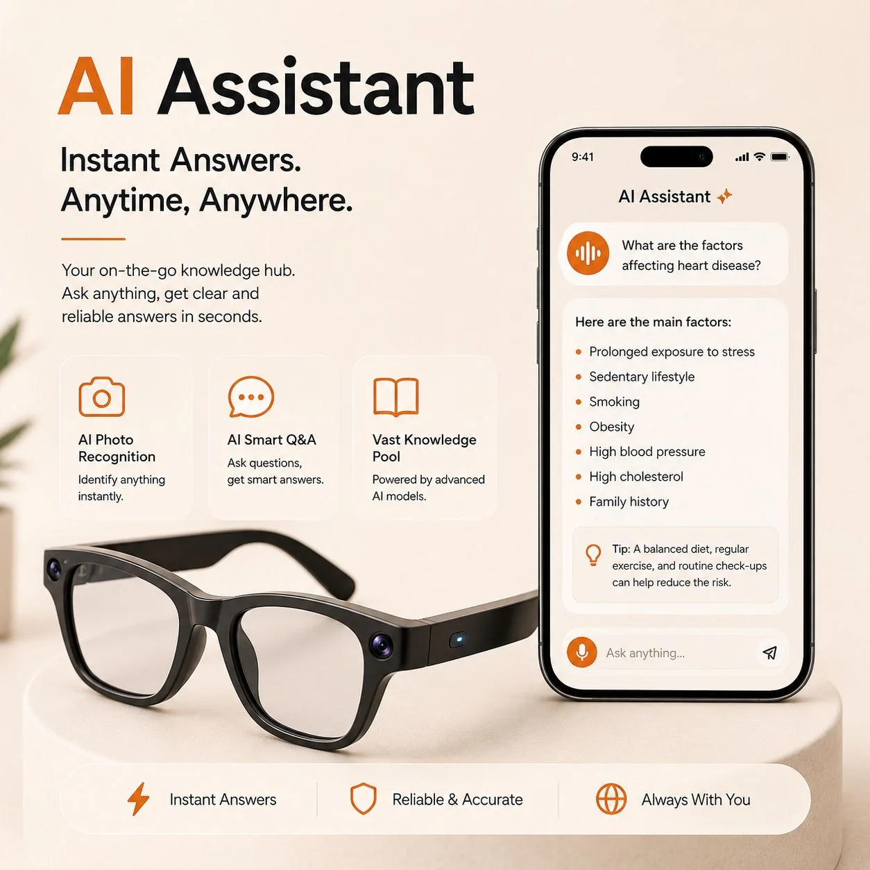 AI Smart Glasses with 8MP Camera
